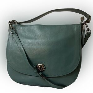 COACH Turnlock Hobo Shoulder Bag green Leather Large 24771